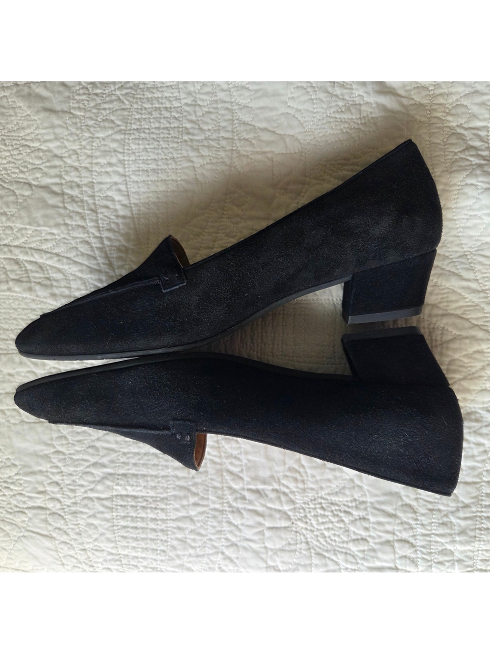 Aquatalia Suede Loafer Pump Low Block Heel - Picture 2 of 9